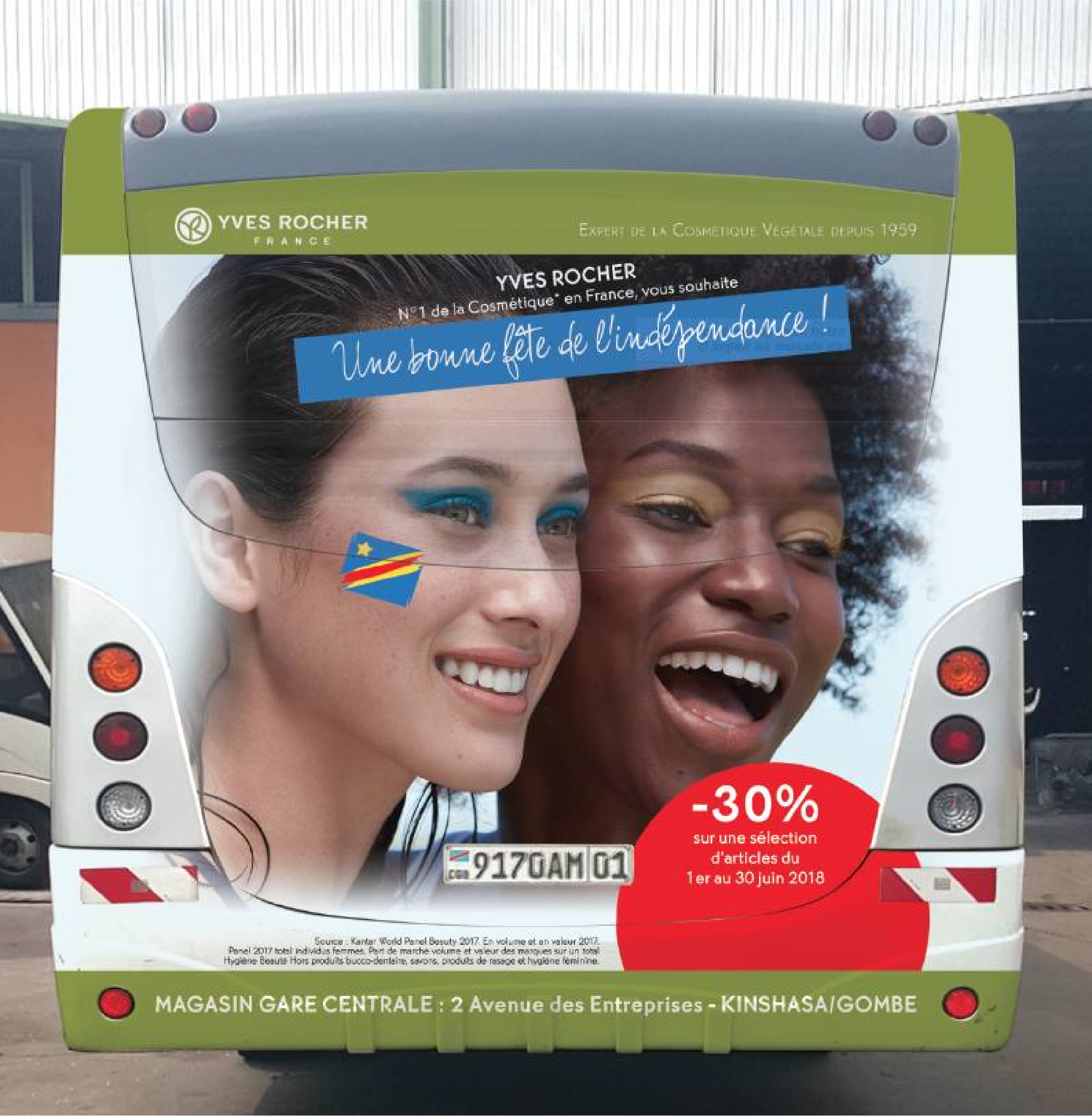 Yves Rocher RDC - Création d'un habillage de bus pour la Fête de l'Indépendance